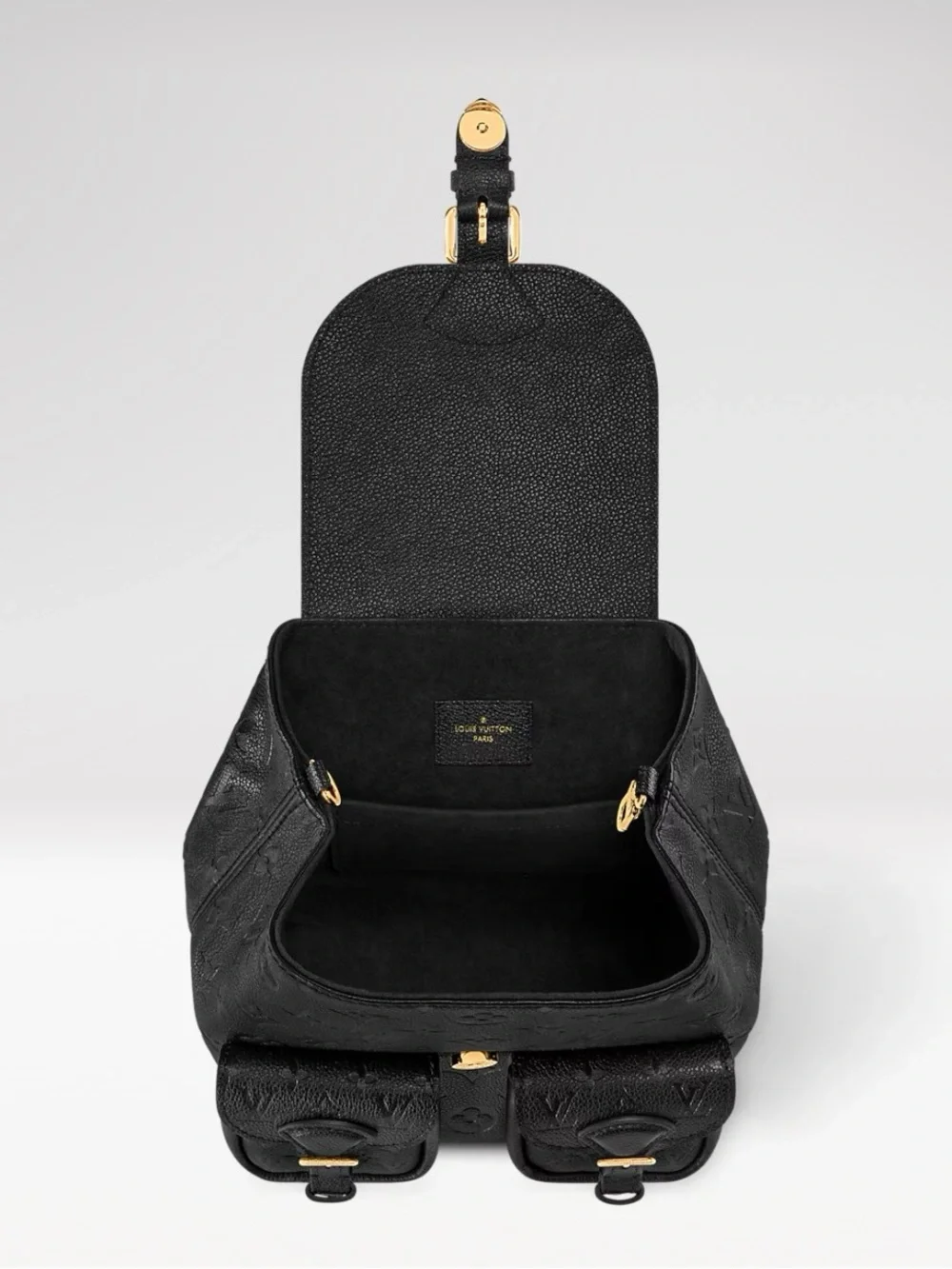 Louis Vuitton Black Monogram Embossed Leather Backpack with Gold Chain Straps